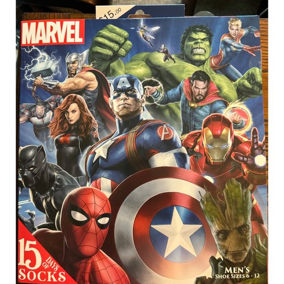 Men's Marvel Avengers 15 Days of Socks Advent Calendar - Shoe Size 6-12 - Picture 2 of 2